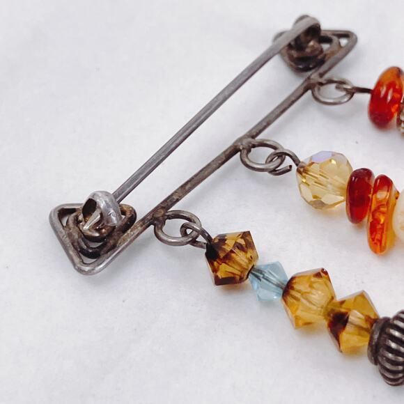 VTG Artisan Silver Amber Beaded Studio Brooch Pin Y2K Eclectic Jewelry - Picture 9 of 10